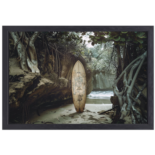Surfplank op het strand canvas met baklijst