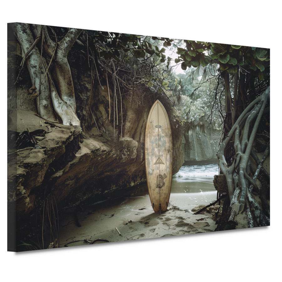 Surfplank op het strand canvas