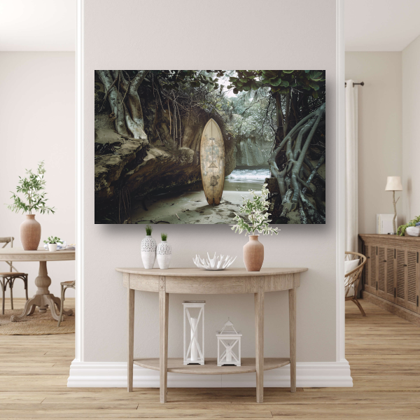 Surfplank op het strand acrylglas