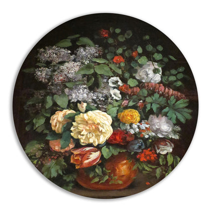 Vaas met seringen, rozen en tulpen - Gustave Courbet aluminium muurcirkel
