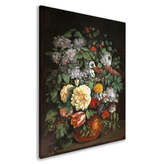 Vaas met seringen, rozen en tulpen - Gustave Courbet canvas