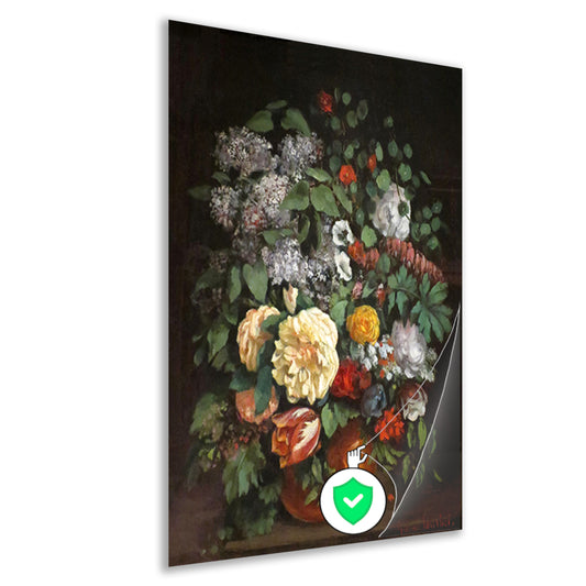 Vaas met seringen, rozen en tulpen - Gustave Courbet poster
