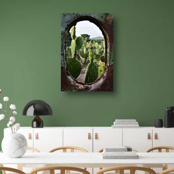 Cactustuin Gevangen in Roestig Raam poster