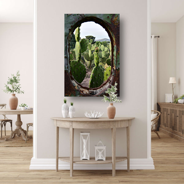 Cactustuin Gevangen in Roestig Raam poster