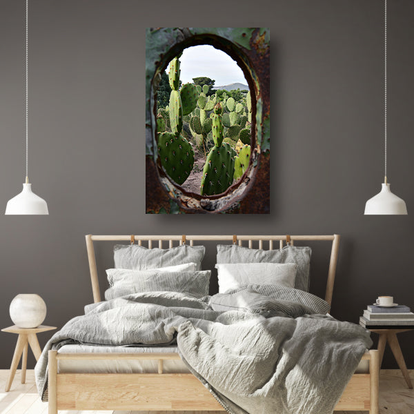 Cactustuin Gevangen in Roestig Raam poster