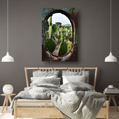 Cactustuin Gevangen in Roestig Raam poster