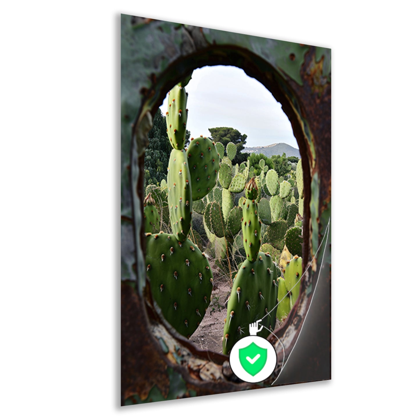 Cactustuin Gevangen in Roestig Raam poster