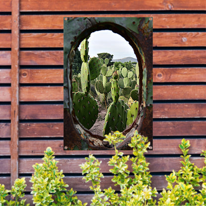 Cactustuin Gevangen in Roestig Raam tuinposter