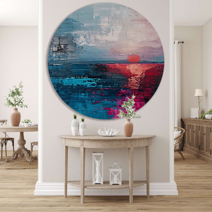 Abstracte moderne schilderij van zonsondergang aluminium muurcirkel