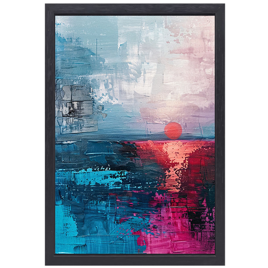 Abstracte moderne schilderij van zonsondergang canvas met baklijst
