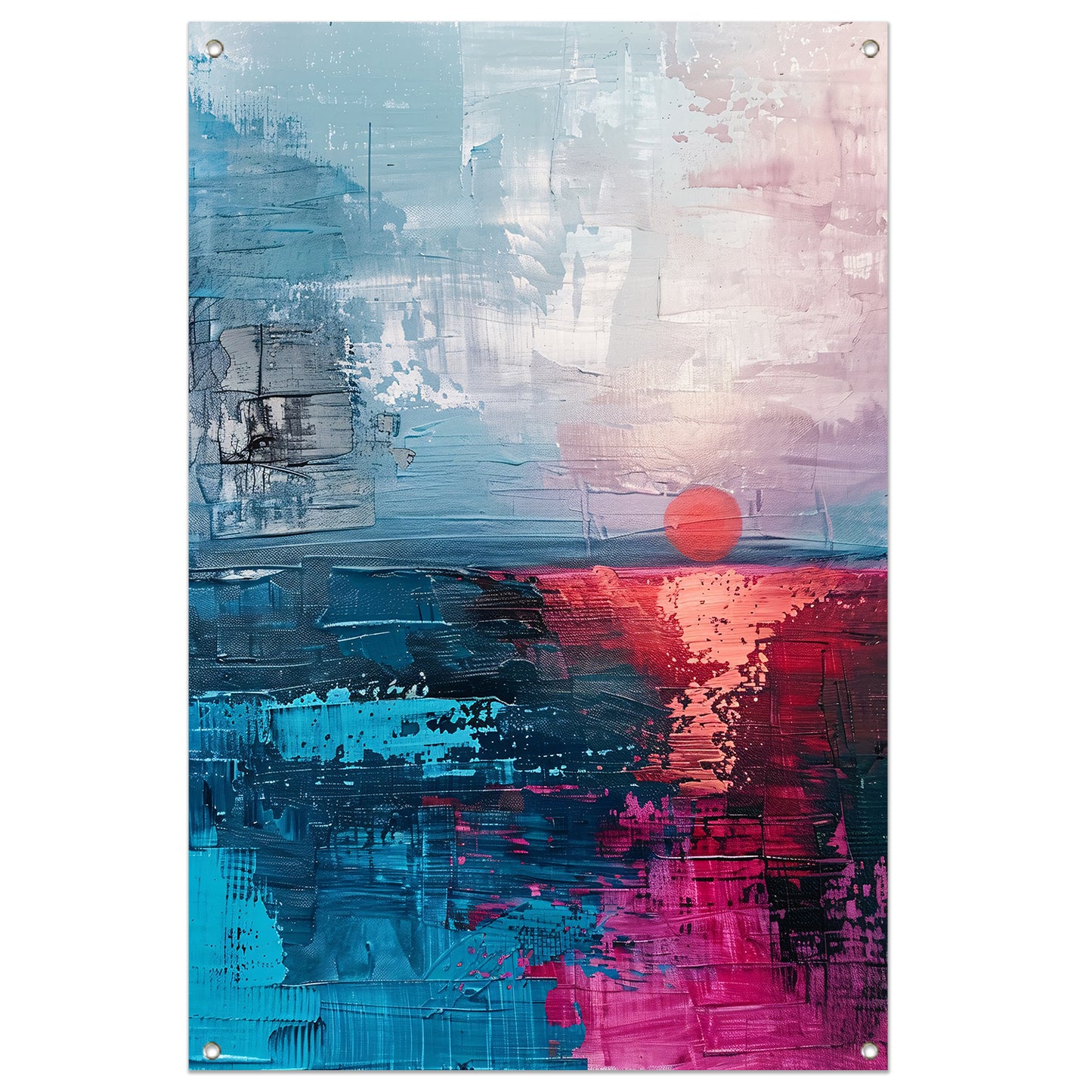 Abstracte moderne schilderij van zonsondergang tuinposter