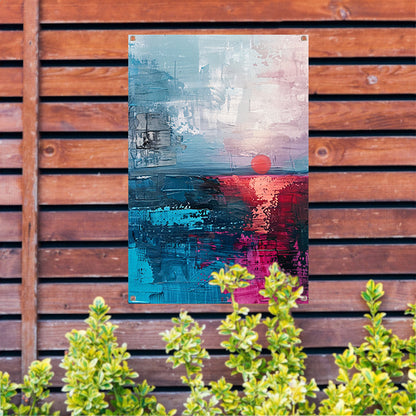 Abstracte moderne schilderij van zonsondergang tuinposter