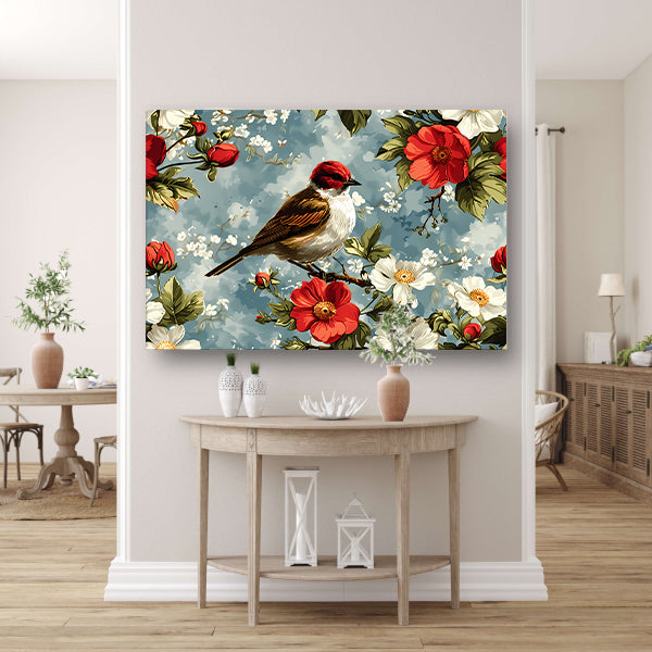 Vogeltje op bloesemtak canvas