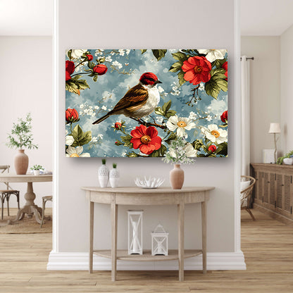 Vogeltje op bloesemtak canvas met baklijst