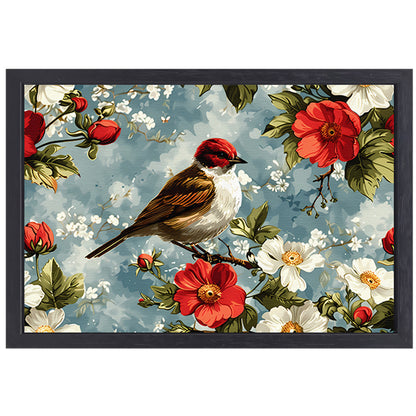 Vogeltje op bloesemtak canvas met baklijst