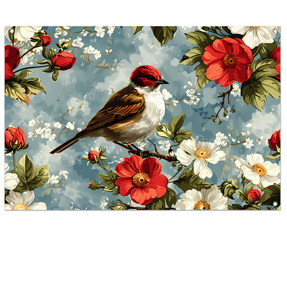 Vogeltje op bloesemtak tuinposter