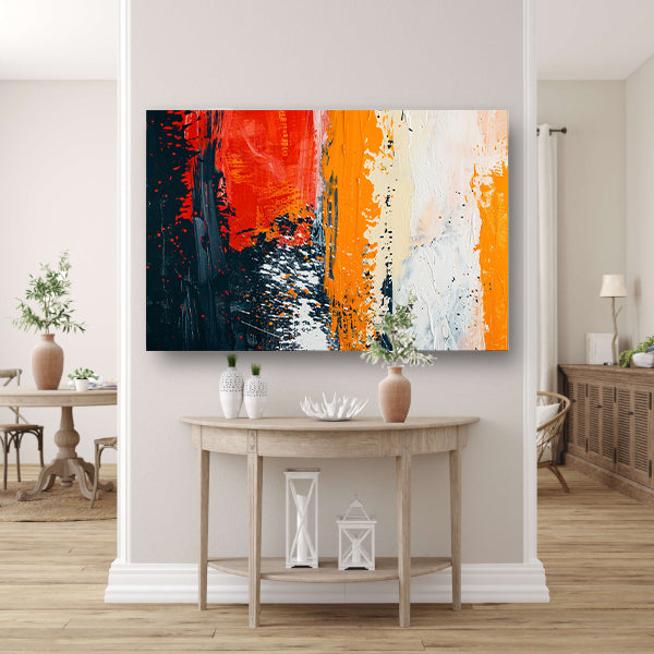 Dynamisch abstract schilderij met expressieve kleuren acrylglas