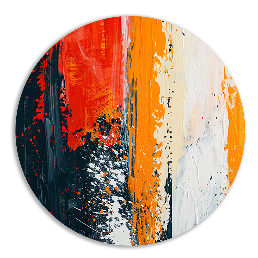 Dynamisch abstract schilderij met expressieve kleuren forex muurcirkel