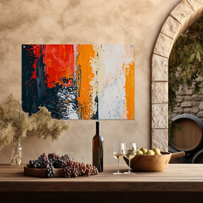 Dynamisch abstract schilderij met expressieve kleuren tuinposter