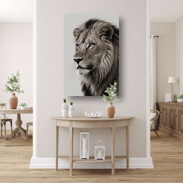 Majestueuze Leeuw in Monochrome Essentie canvas met baklijst
