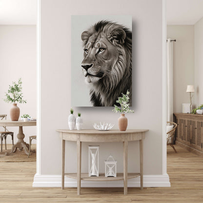 Majestueuze Leeuw in Monochrome Essentie canvas met baklijst