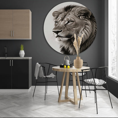 Majestueuze Leeuw in Monochrome Essentie aluminium muurcirkel
