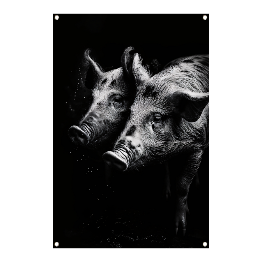 Intense blikken van zwart-wit varkens tuinposter