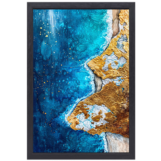 Abstract schilderij van vulkaan en water canvas met baklijst