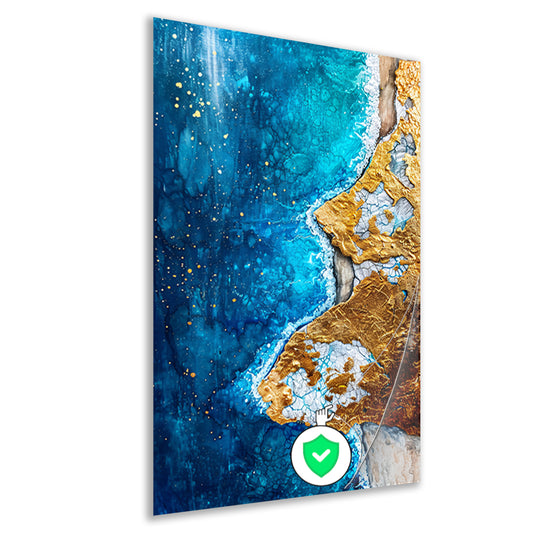 Abstract schilderij van vulkaan en water poster