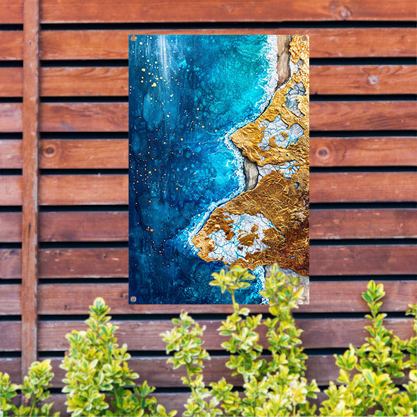 Abstract schilderij van vulkaan en water tuinposter