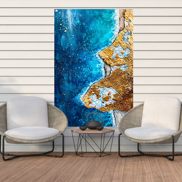 Abstract schilderij van vulkaan en water tuinposter