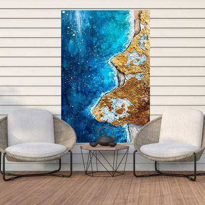 Abstract schilderij van vulkaan en water tuinposter