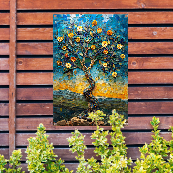 Kleurrijk Mozaïek Boom in Landschap tuinposter