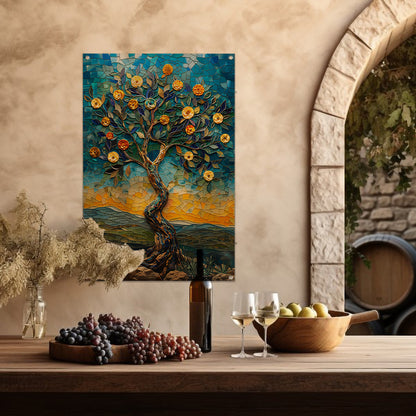 Kleurrijk Mozaïek Boom in Landschap tuinposter