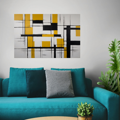 Abstracte Geometrische Balans in Geel en Zwart poster