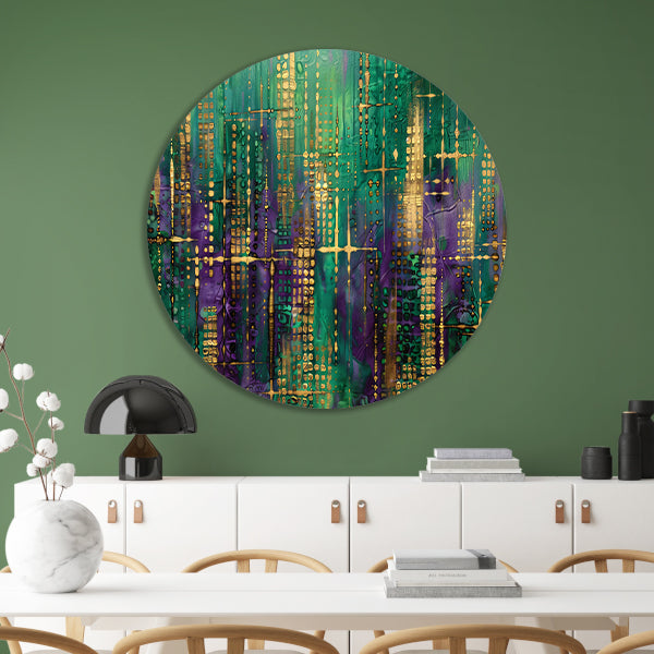 Dynamische abstracte kunst met kleurrijke patronen aluminium muurcirkel
