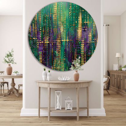 Dynamische abstracte kunst met kleurrijke patronen aluminium muurcirkel
