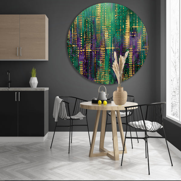 Dynamische abstracte kunst met kleurrijke patronen aluminium muurcirkel