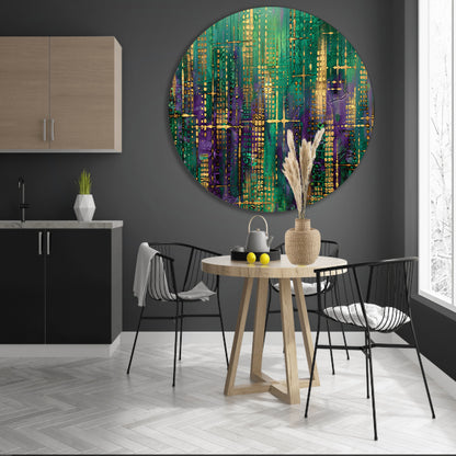 Dynamische abstracte kunst met kleurrijke patronen aluminium muurcirkel