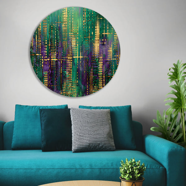 Dynamische abstracte kunst met kleurrijke patronen aluminium muurcirkel