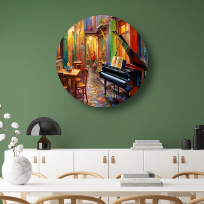 Piano en stoel in minimalistische stijl aluminium muurcirkel