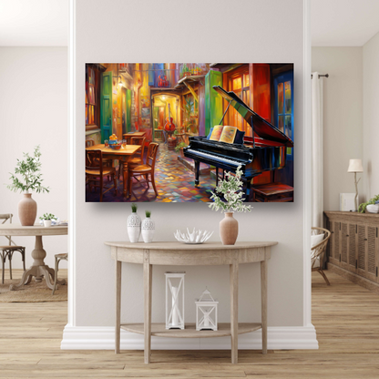 Piano en stoel in minimalistische stijl canvas met baklijst