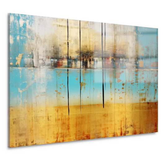 Blauw-geel landschap met horizontale lijnen acrylglas