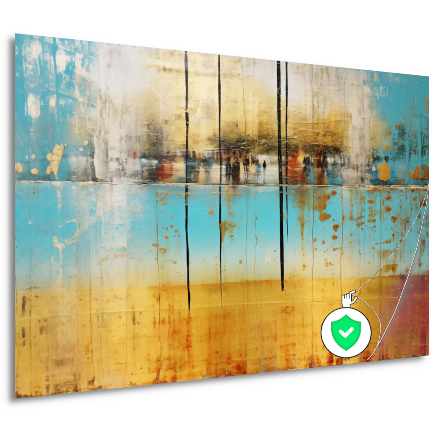 Blauw-geel landschap met horizontale lijnen poster