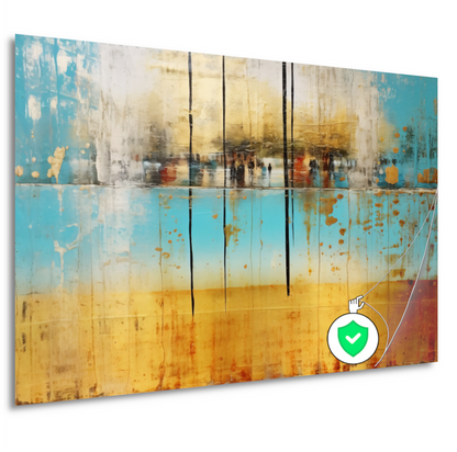 Blauw-geel landschap met horizontale lijnen poster