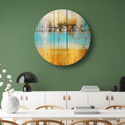 Blauw-geel landschap met horizontale lijnen forex muurcirkel
