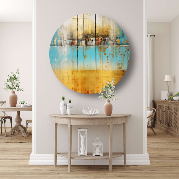 Blauw-geel landschap met horizontale lijnen forex muurcirkel