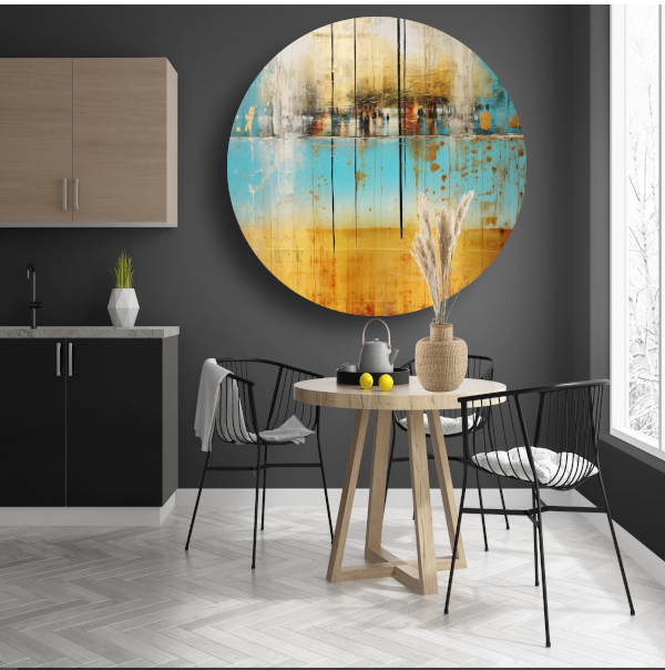 Blauw-geel landschap met horizontale lijnen forex muurcirkel