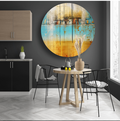 Blauw-geel landschap met horizontale lijnen forex muurcirkel