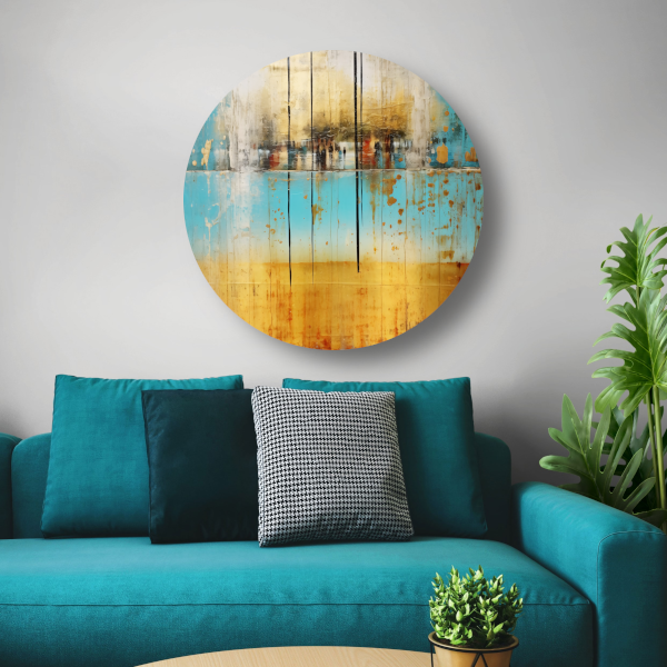 Blauw-geel landschap met horizontale lijnen forex muurcirkel